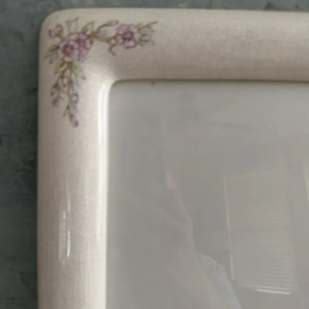 Vintage Hallmark Crackle Floral Rose Rectangle Frame Ceramic Set Cottage 8X10